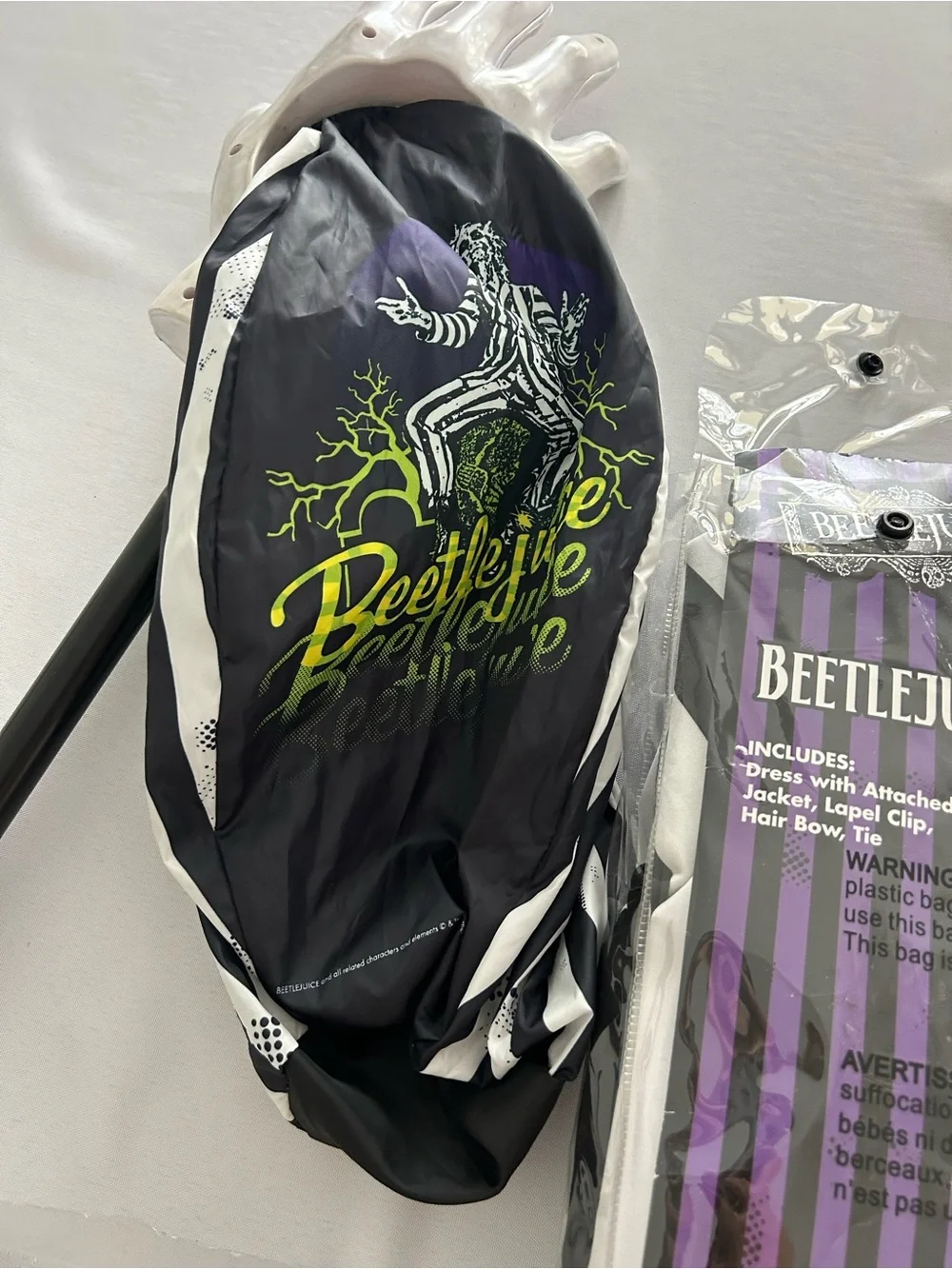 Beetlejuice Child Costume Dress & Accessories - makeup and candy bag HALLOWEEN